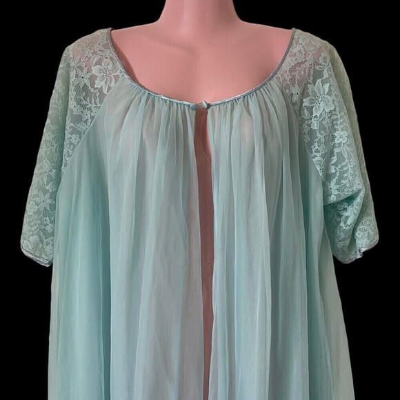 Vintage Vanity Fair Women's Robe Dressing Gown M Blue Chiffon Lace Nylon - Picture 2 of 5
